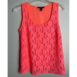 Forever 21 Pink Lace Camisole Tank Top Sheer Back Floral Women's Small